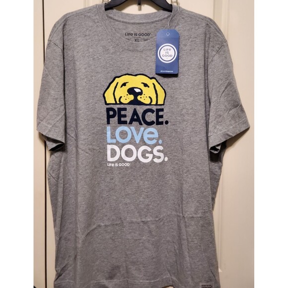 Life Is Good Men's Crusher T-Shirt "Peace. Love. Dogs." Gray SIZE XL - NEW W/TAG - Picture 1 of 7